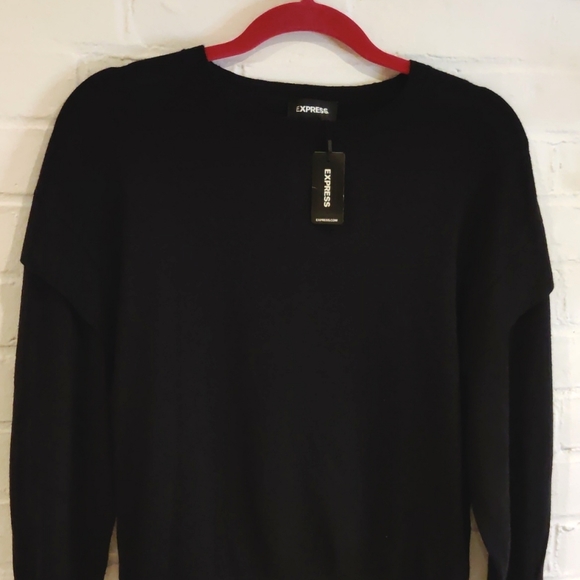 NWT Express Capped Sleeve Crew Neck Black Sweater - Picture 5 of 6
